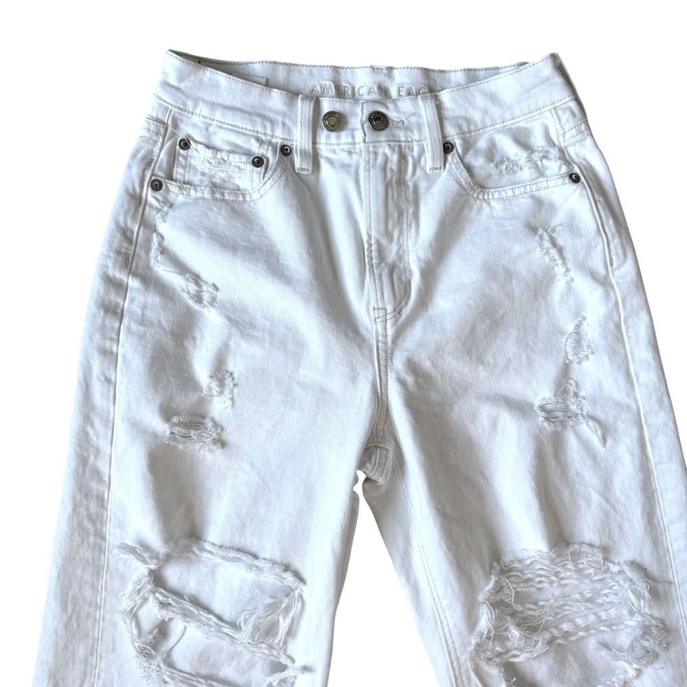 American Eagle Highest Rise Baggy Straight White Distressed Jeans Size 4 Short - Picture 2 of 16